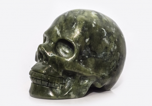 Kristallschädel, Skull Edelserpentin China Jade, 795 Gramm