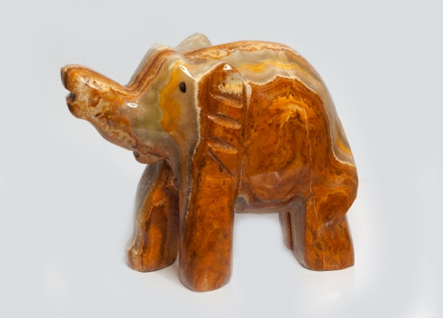 Onyx Marmor Elefant Nr. 1, Aragonit Calcit, Deko Figur, handgefertigt, poliert