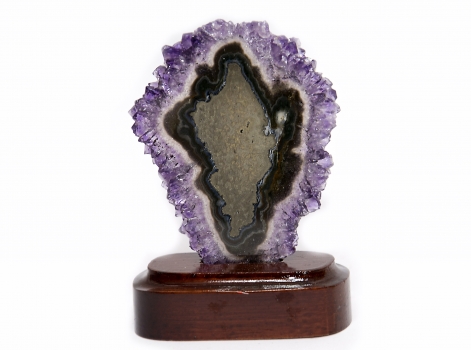 Amethyst Blume auf Holzsockel, Stalaktiten-Rosette, 259,5 Carat