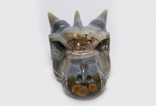 Dragon head, skull, agate with crystal formation, 545 grams!