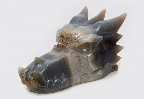 Dragon head, skull, agate with crystal formation, 545 grams!