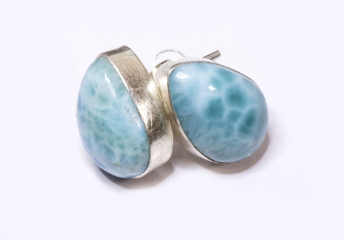 Larimar Ohrstecker tropfenform, in 925 Silber gefasst