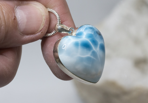 Larimar Herz AAA Nr. 1, in 925 Silber gefasst