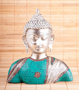 Buddha bust made of brass, silvered