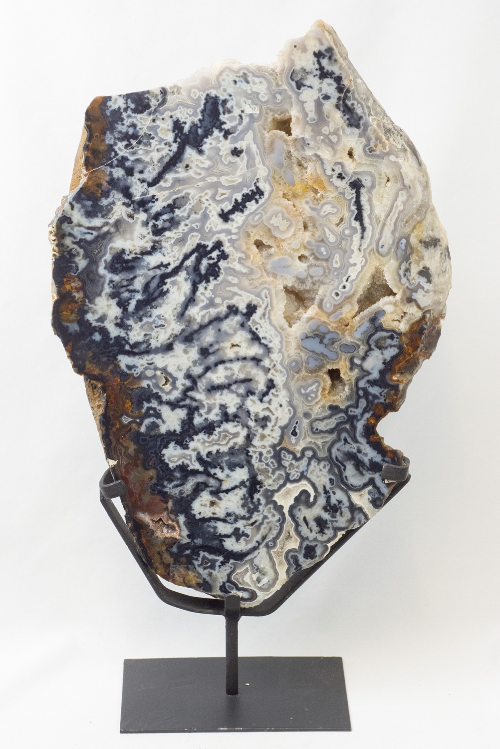 Achatscheibe XXL, Top-Qualität auf Metallständer, schöne Kristallbildung