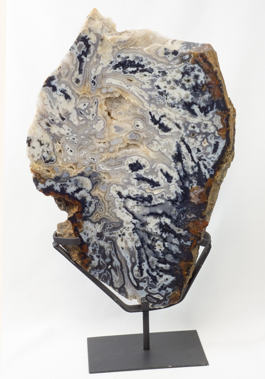 Achatscheibe XXL, Top-Qualität auf Metallständer, schöne Kristallbildung
