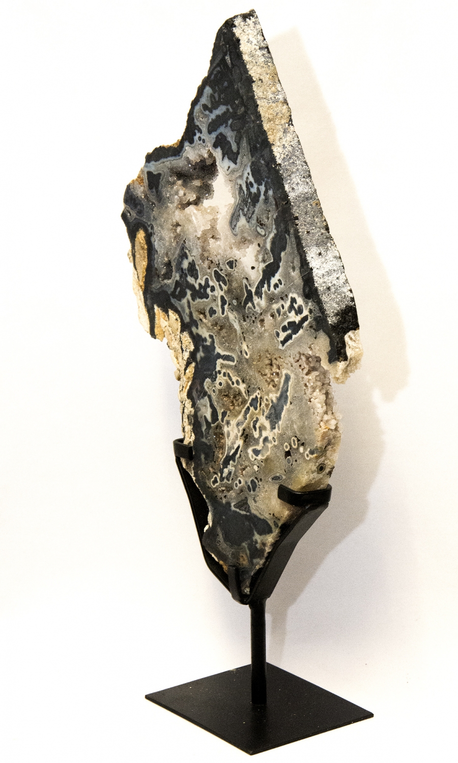 Achatscheibe XL, Top-Qualität auf Metallständer, schöne Kristallbildung