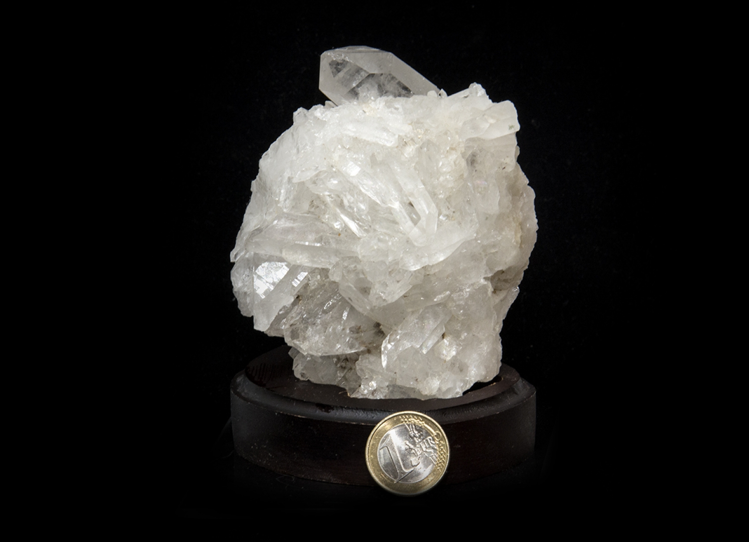 Rock crystal specimen on wooden base No. 12