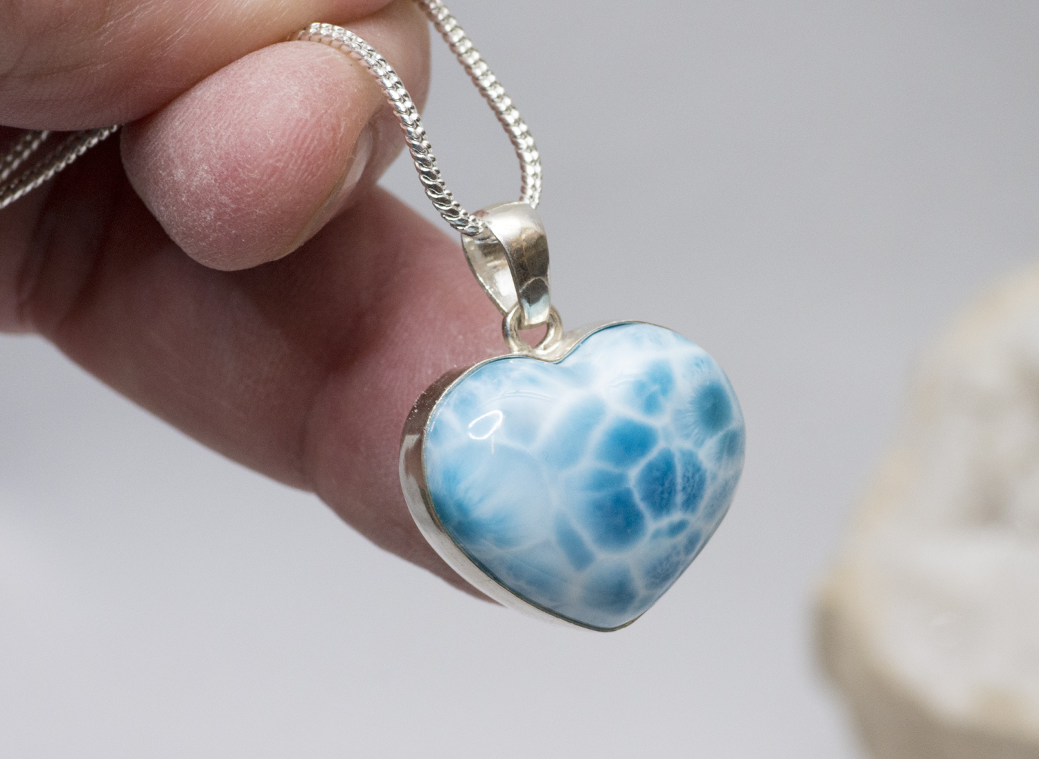 Larimar Herz AAA Nr. 4, in 925 Silber gefasst