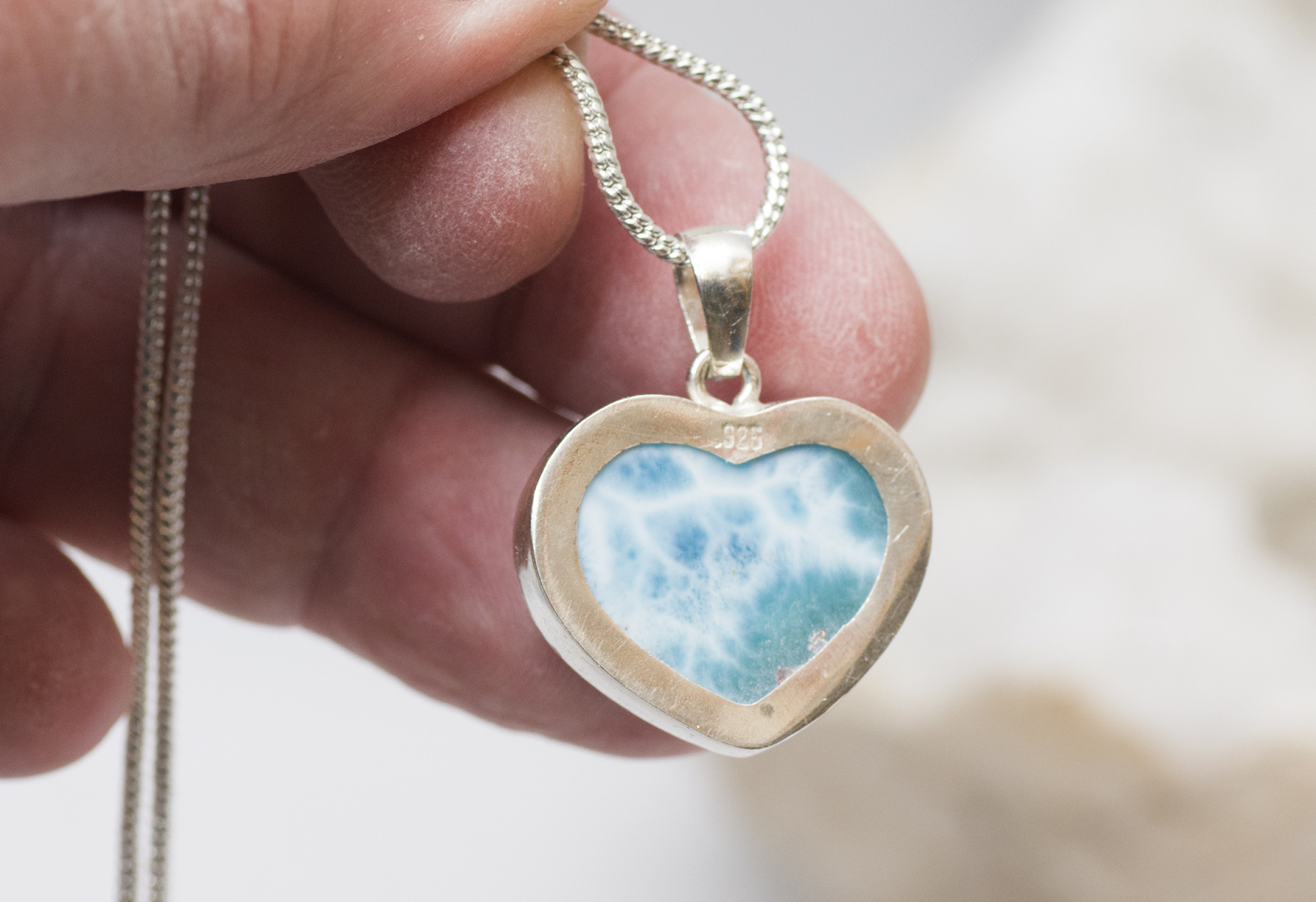 Larimar Herz AAA Nr. 4, in 925 Silber gefasst