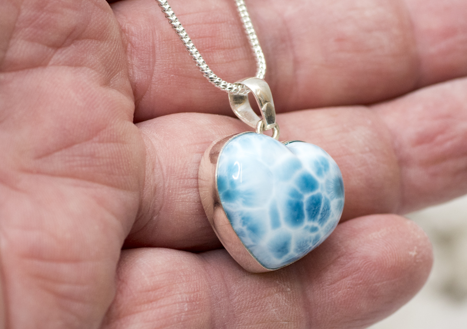 Larimar Herz AAA Nr. 4, in 925 Silber gefasst