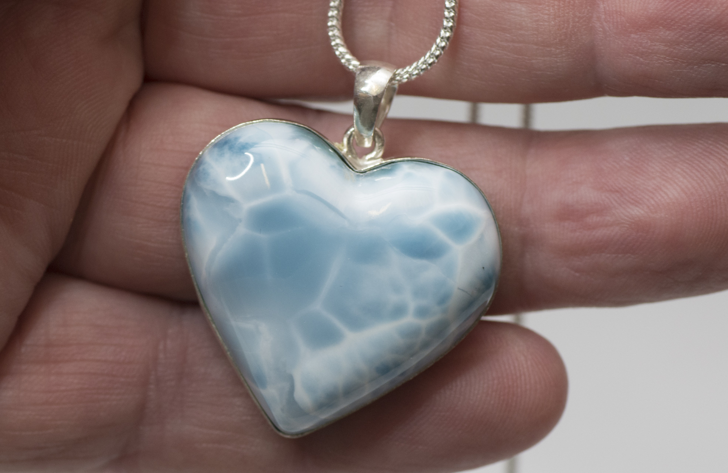 Larimar Herz AAA Nr. 2, in 925 Silber gefasst