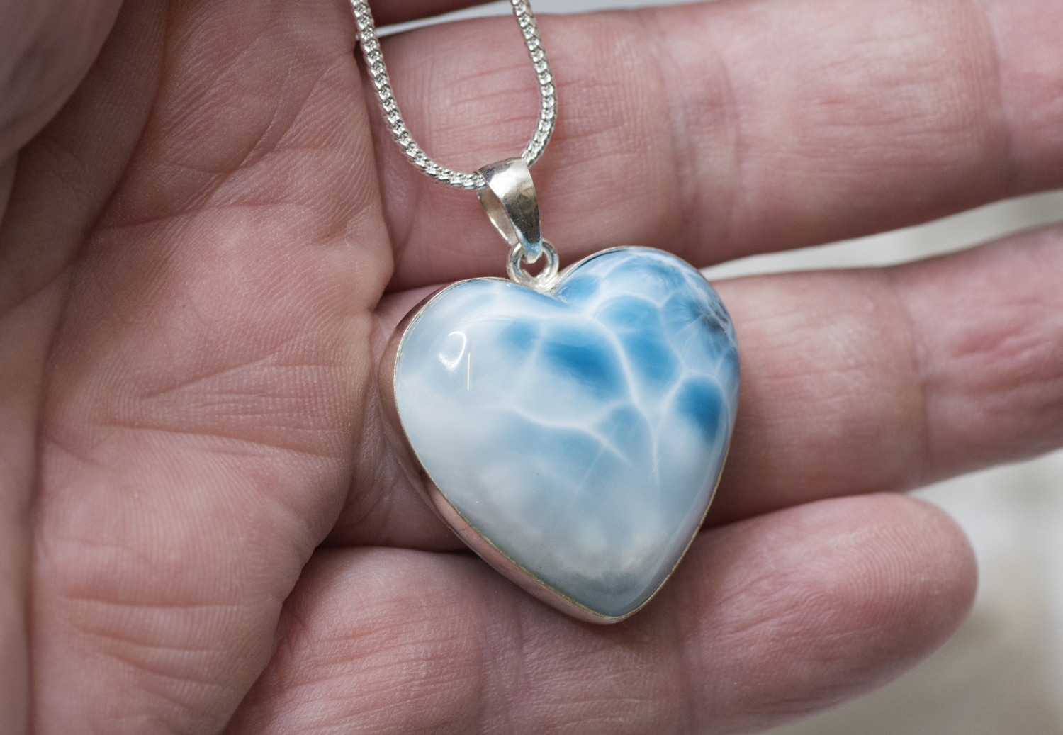 Larimar Herz AAA Nr. 1, in 925 Silber gefasst