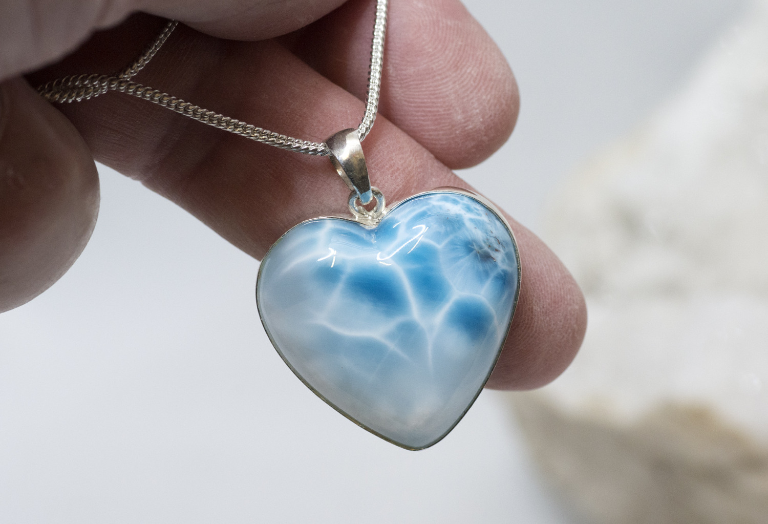 Larimar Herz AAA Nr. 1, in 925 Silber gefasst