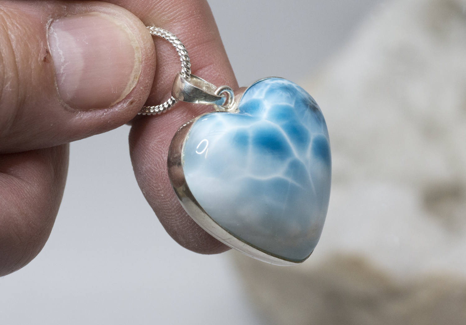 Larimar Herz AAA Nr. 1, in 925 Silber gefasst