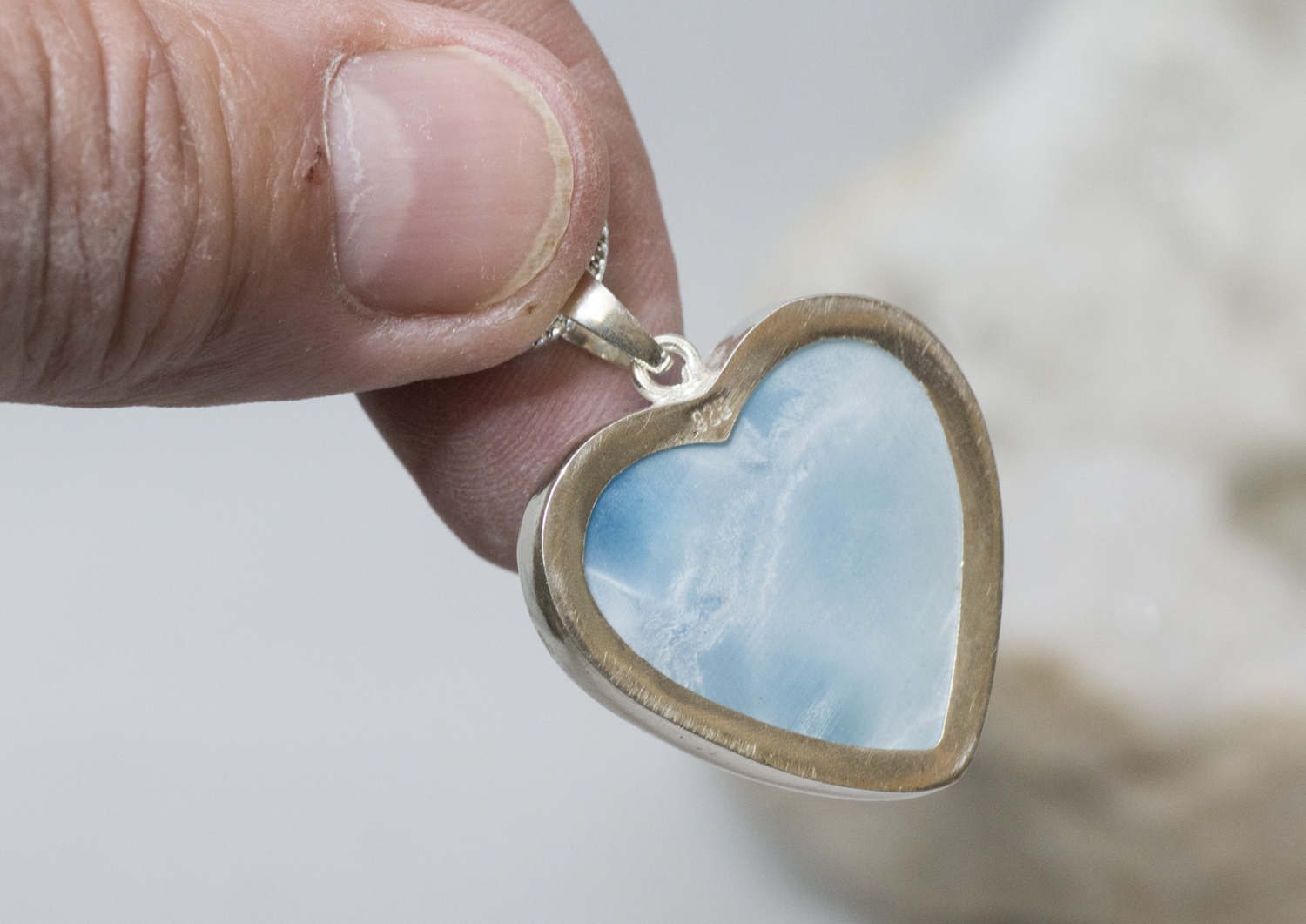 Larimar Herz AAA Nr. 1, in 925 Silber gefasst