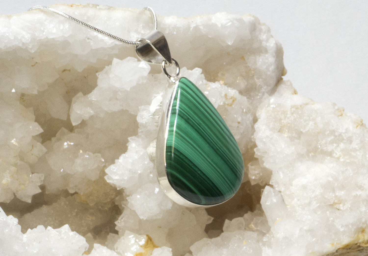 Malachit Cabochon Kongo, Anhänger Nr. 2 in  925 Silber gefasst