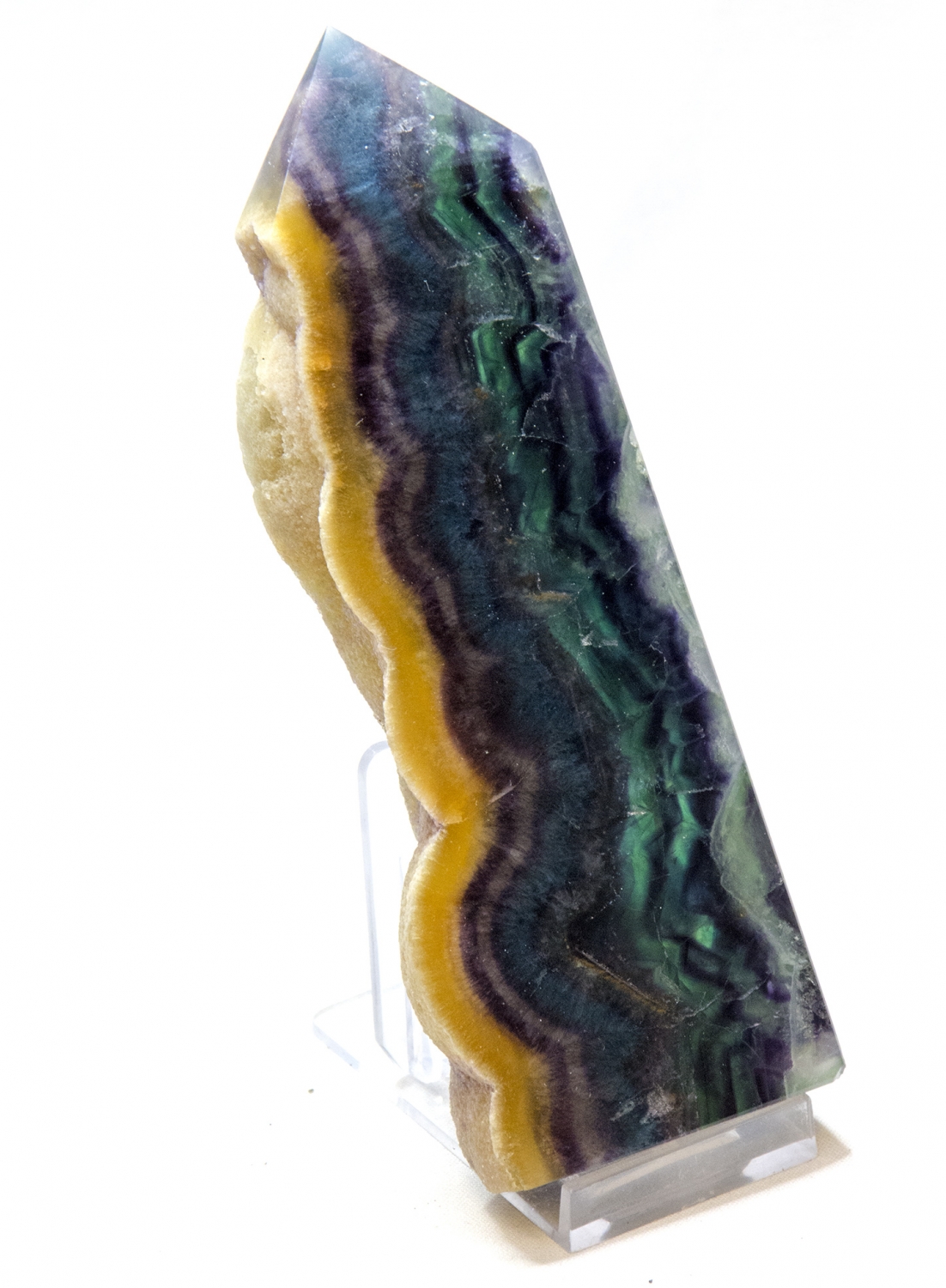 Regenbogenfluorit Spitze, Flourit Anschliff, Flourit