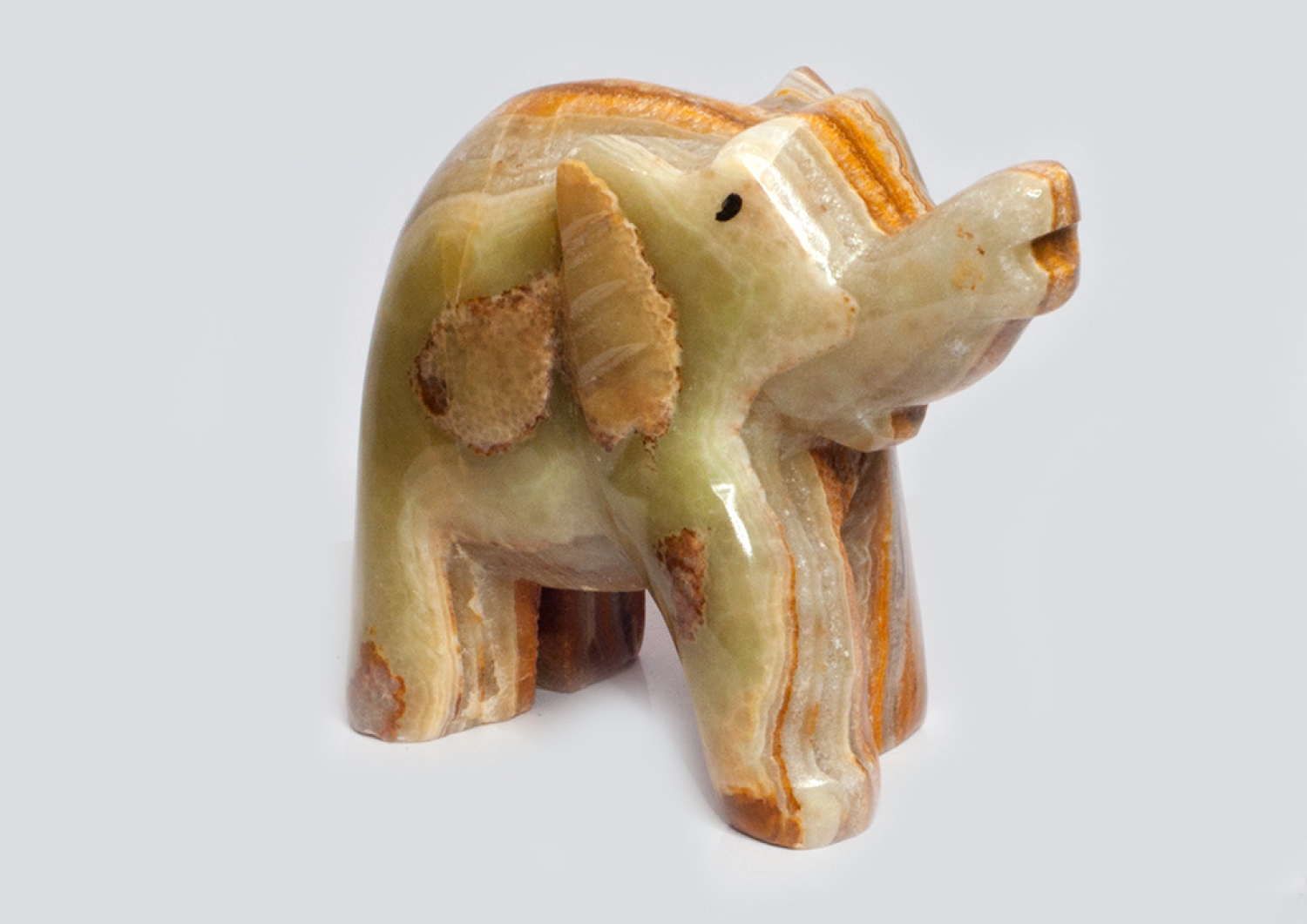 Onyx Marmor Elefant Nr. 1, Aragonit Calcit, Deko Figur, handgefertigt, poliert