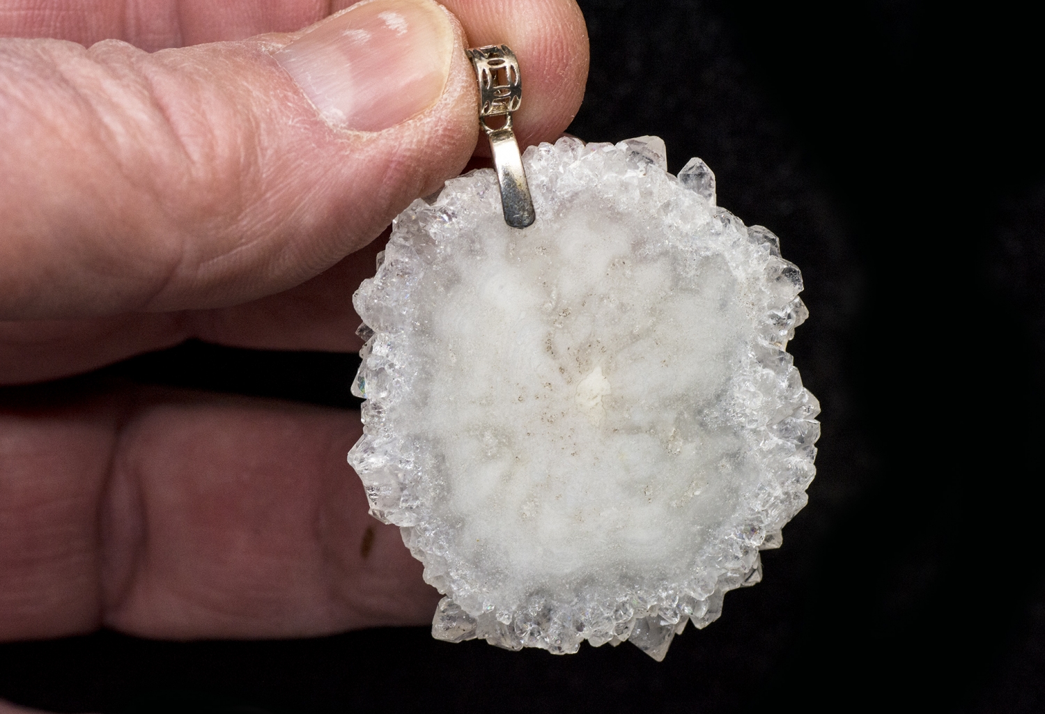 Solar quartz pendant, rock crystal, quartz disc, silver No. 1