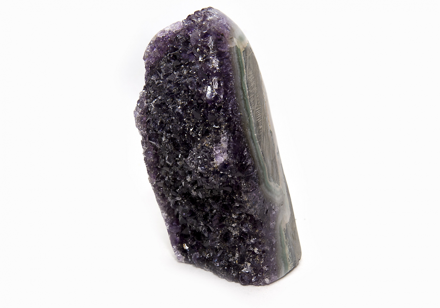 Uruguay Amethyst poliert, 365 Gramm, dunkle, violette Kristalle