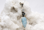 Larimar pendant with moonstone and labradorite, set in 925 silver, 35.60 carats