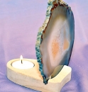 Agate disc holder, natural wood